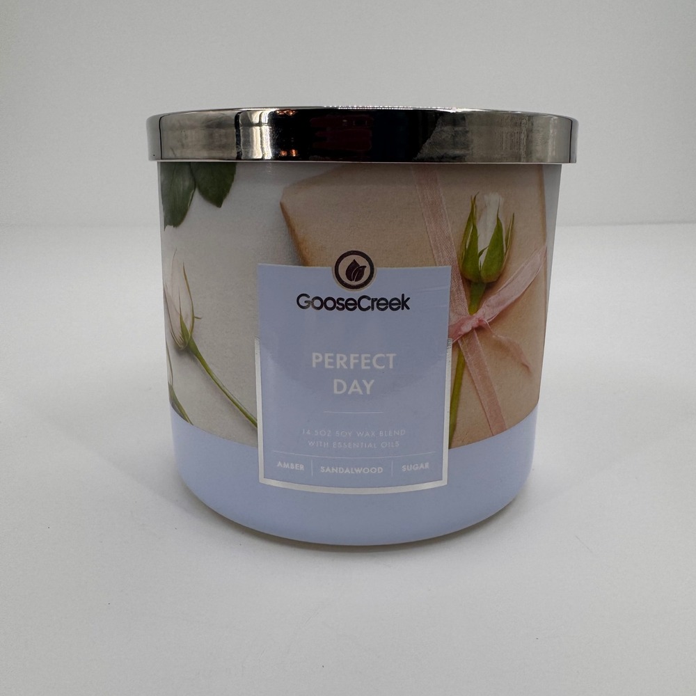 Perfect Day Goose Creek NEW 3 Wick Candle 14.5oz Amber Sandalwood Sugar